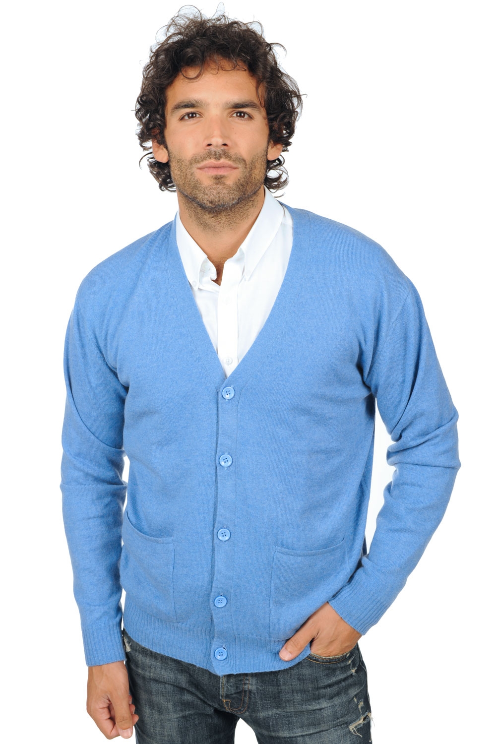 Cashmere men waistcoat sleeveless sweaters yoni blue chine 4xl