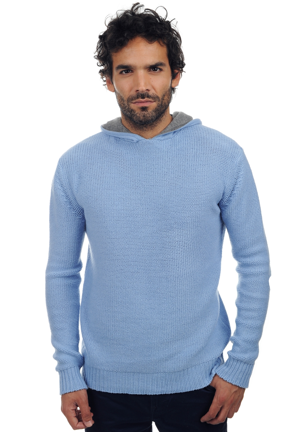 Yak men chunky sweater conor sky blue grey marl xl
